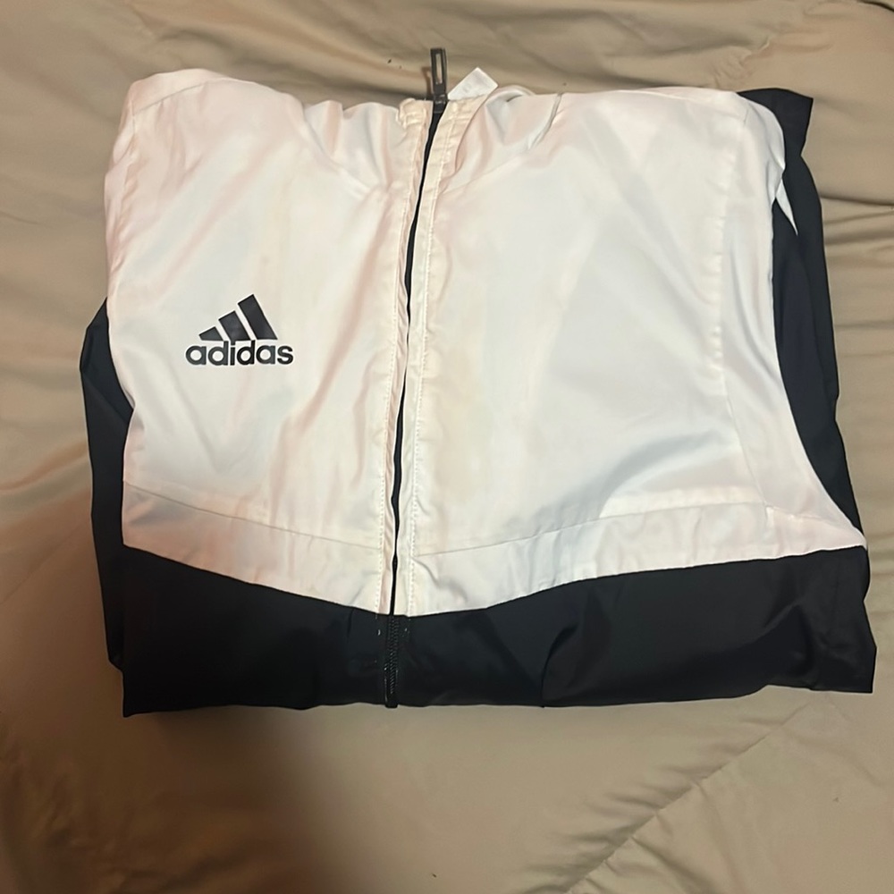 Adidas white n black windbreaker full zip